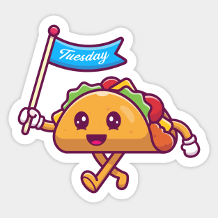 Cute Taco Holding Tuesday Flag Cartoon Sticker